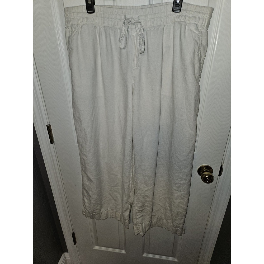 A New Day White Wide Leg Linen Pants Smocked Waist Womens XXL Flare Leg